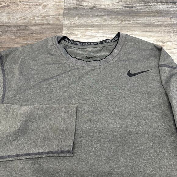 Nike Pro Combat Dri Fit Heather Gray Mens L Athletic Training Compression Shirt - Picture 1 of 9